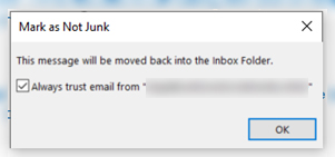 Outlook - mark as not spam