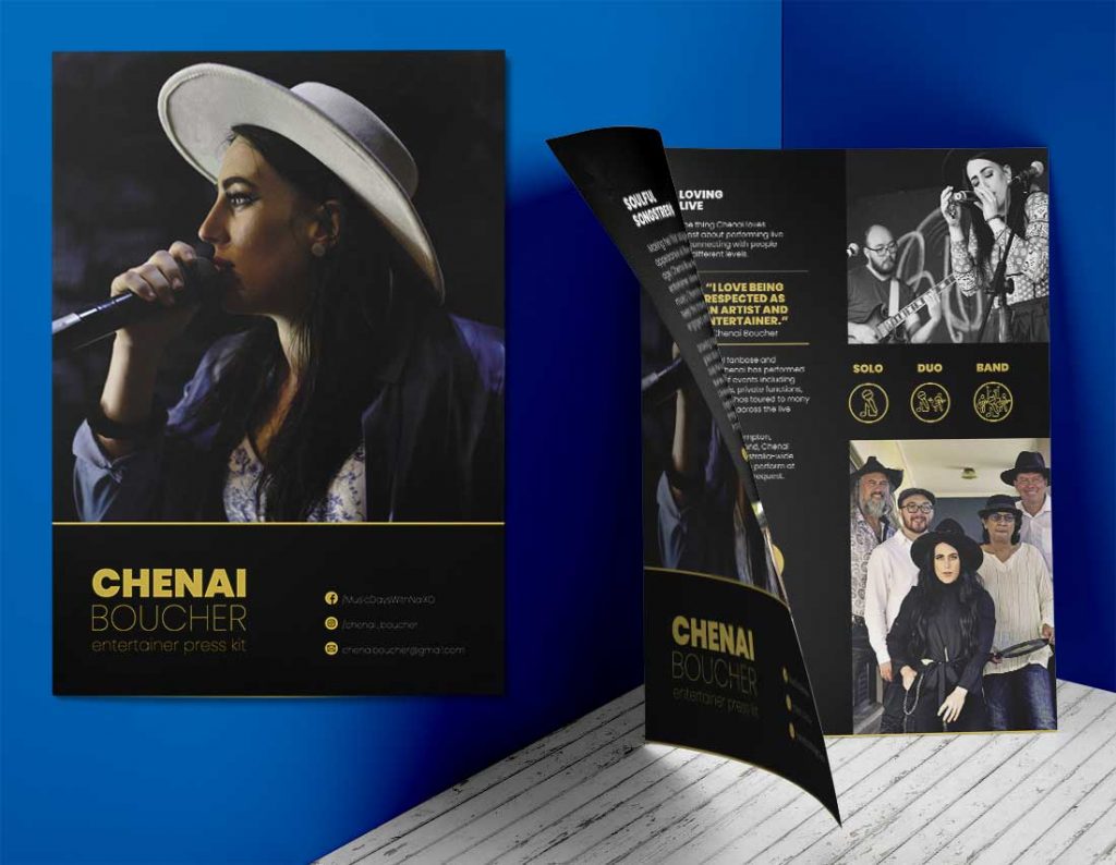 Chenai-Boucher Entertainer Press Kit Designed by ProfitAbility-Virtual Assistance Rockhampton, Queensland, Australia