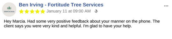 Virtual Receptionist testimonial - Ben Irving - Fortitude Tree Services