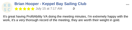 Keppel Bay Sailing Club - meeting minutes - copywriting testimonial