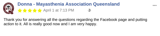 Donna - Mayasthenia Association Queensland - facebook social media testimonial