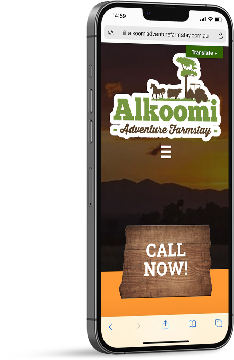 Mockup of the mobile version of the Alkoomi FarmStay website